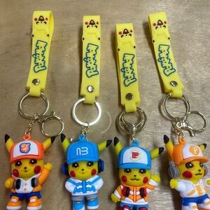 Pikachu Keychain Set - Yellow, Blue, Orange Pokémon